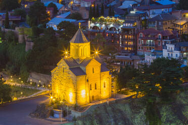 Metekhi St. Virgin Church at twilight, Tbilisi, Georgia, Central Asia, Asia - RHPLF24946