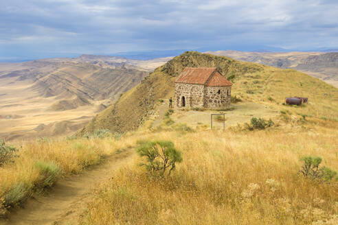 Guard house on border between Georgia and Azerbaijan near David Gareji Monastery, Udabno, Georgia, Central Asia, Asia - RHPLF24953