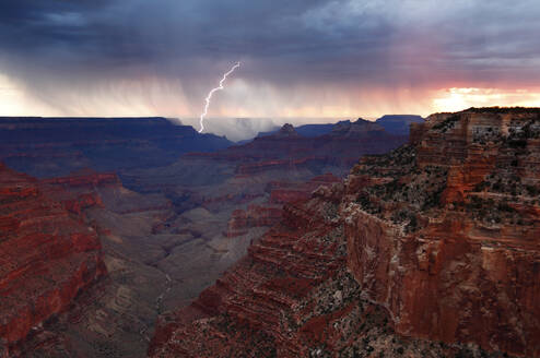 Lightning strike over Grand Canyon south rim from Cape Royal, north rim, Grand Canyon National Park, UNESCO World Heritage Site, Arizona, United States of America, North America - RHPLF24988