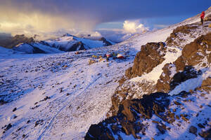 Landscape after a snow storm on Aconcagua, 6961 metres, the highest mountain in the Americas and one of the Seven Summits, Andes, Argentina, South America - RHPLF25033