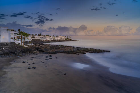 View of sunset and La Peniita beach, Puerto Carmen, Lanzarote, Las Palmas, Canary Islands, Spain, Atlantic, Europe - RHPLF25039