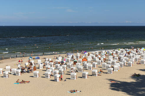 Beach chairs on the beach of Sellin, Ruegen Island, Baltic Sea, Mecklenburg-Western Pomerania, Germany, Europe - RHPLF25100