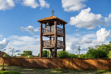 Belltower, Santa Ana de Velasco Mission church, Jesuit Missions of Chiquitos, UNESCO World Heritage Site, Santa Cruz department, Bolivia, South America - RHPLF25136