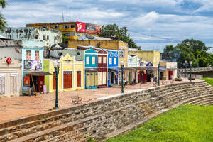 Tiny stores along the Acre River, Rio Branco, Acre State, Brazil, South America - RHPLF25155