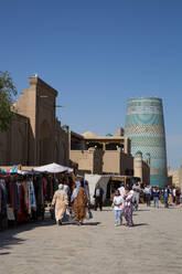 Shopping Street, Kalta Minaret in the background, Ichon Qala (Itchan Kala), UNESCO World Heritage Site, Khiva, Uzbekistan, Central Asia, Asia - RHPLF25173