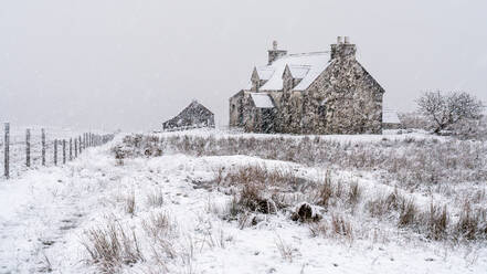 Abandoned house on a snowy winter's day, Isle of Harris, Outer Hebrides, Scotland, United Kingdom, Europe - RHPLF25214