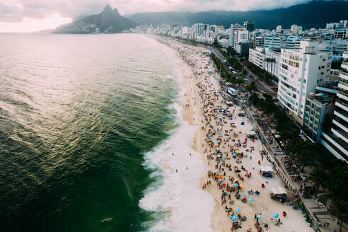 Aerial drone view of Ipanema and Leblon beaches, Rio de Janeiro, Brazil, South America - RHPLF25256