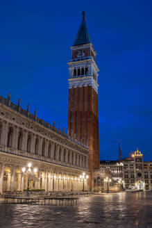 Campanile bell tower at night, San Marco, Venice, UNESCO World Heritage Site, Veneto, Italy, Europe - RHPLF25279