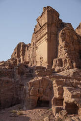 Unayshu tomb in the lost city of Petra illuminated at sunset, Petra, UNESCO World Heritage Site, Jordan, Middle East - RHPLF25286