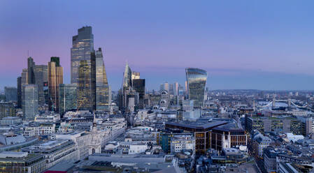 City of London skyline from St. Pauls at dusk, London, England, United Kingdom, Europe - RHPLF25485