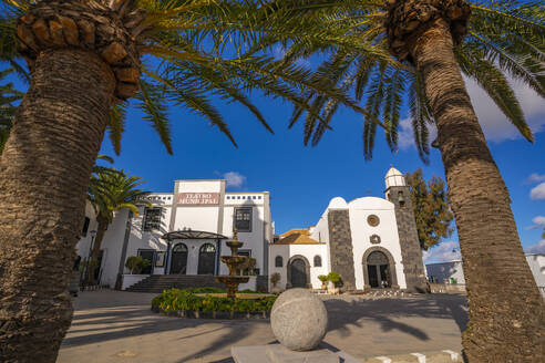 View of theatre and Iglesia de San Bartolome in San Bartolome, Lanzarote, Las Palmas, Canary Islands, Spain, Atlantic, Europe - RHPLF25499