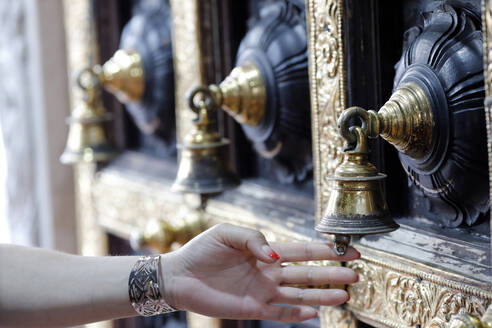 Sri Veeramakaliamman Hindu temple, door of temple with bells, Singapore, Southeast Asia, Asia - RHPLF25565