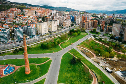 Aerial drone view of Etxebarria Park in Bilbao, Basque Country, Spain, Europe - RHPLF25647