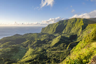 The view at sunset on Flores island from Miradouro Craveiro Lopes, Azores islands, Portugal, Atlantic Ocean, Europe - RHPLF25655