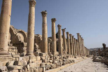 Ancient Roman road with a colonnade in the archaeological site of Jerash, Jordan, Middle East - RHPLF25656