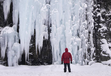 Giant icicles beside the E8 Highway near Laksvatn, Troms Region, Norway, Scandinavia, Europe - RHPLF25671