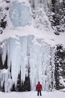 Giant icicles beside the E8 Highway near Laksvatn, Troms Region, Norway, Scandinavia, Europe - RHPLF25675