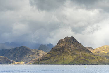 Black Cuillin Mountains as seen from the Elgol beach, Isle of Skye, Inner Hebrides, Scottish Highlands, Scotland, United Kingdom, Europe - RHPLF25690