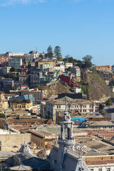 Scenic view of Valparaiso and tower of Armada building from Paseo Yugoslavo, Valparaiso, Valparaiso Province, Valparaiso Region, Chile, South America - RHPLF25711