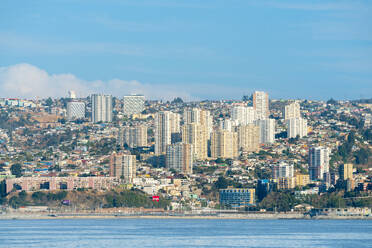 View of Valparaiso and its high-rise residential houses, Valparaiso Province, Valparaiso Region, Chile, South America - RHPLF25714