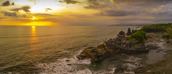 Aerial view of Tanah Lot Temple at sunset, Beraban, Kediri, Bali, Indonesia, South East Asia, Asia - RHPLF25778