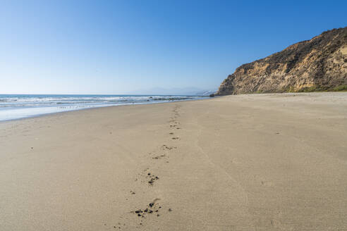 Footprints in sand at Quirilluca beach, Puchuncavi, Valparaiso Province, Valparaiso Region, Chile, South America - RHPLF25847