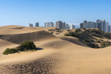 Sand dunes and residential high-rise buildings, Concon, Valparaiso Province, Valparaiso Region, Chile, South America - RHPLF25850
