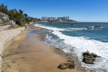 Black beach (Playa Negra), Concon, Valparaiso Province, Valparaiso Region, Chile, South America - RHPLF25856