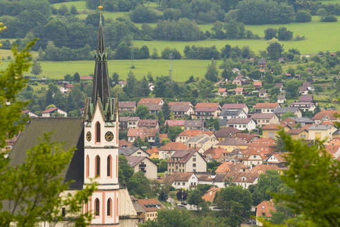 Tower of St. Vitus Church, Cesky Krumlov, UNESCO World Heritage Site, South Bohemian Region, Czech Republic (Czechia), Europe - RHPLF25868