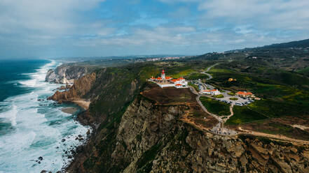 Aerial view of Cabo da Roca, Continental Europe's western-most point, near Sintra, Portugal, Europe - RHPLF25907
