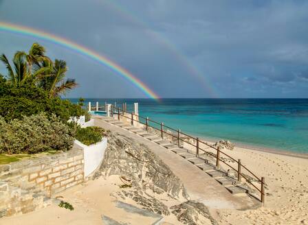 Double rainbow over Pink Beach West, Smiths, Bermuda, Atlantic - RHPLF25939