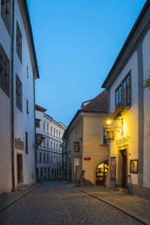 Empty street in historical center at twilight, UNESCO World Heritage Site, Cesky Krumlov, South Bohemian Region, Czech Republic (Czechia), Europe - RHPLF25980