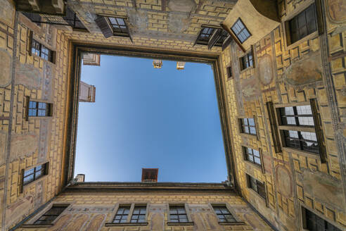 Straight up view of Cesky Krumlov Castle from the Chateau Courtyard, UNESCO World Heritage Site, Cesky Krumlov, South Bohemian Region, Czech Republic (Czechia), Europe - RHPLF25996