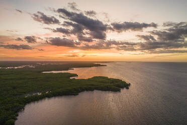 Aerial view of the coastline at sunset in San Felipe, Yucatan, Mexico. - AAEF18304