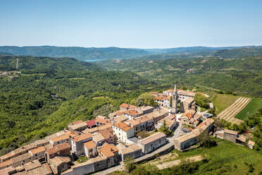 Aerial view of Draguc old town located in central Istria, Croatia. - AAEF18364