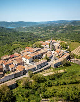 Aerial view of Draguc old town located in central Istria, Croatia. - AAEF18365