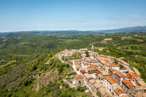 Aerial view of Draguc old town located in central Istria, Croatia. - AAEF18366