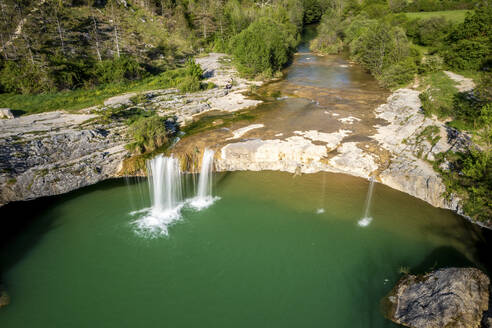 Aerial view of Zarecki Krov waterfall located next to Pazin in Central Istria, Croatia. - AAEF18371