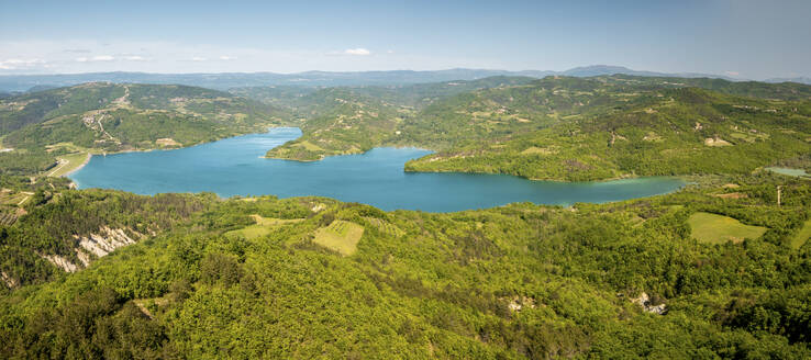 Aerial and panoramic view of Butonega lake, located in central Istria, Croatia. - AAEF18382