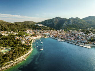 Aerial view of Hvar old town and fortress in Dalmatia, Croatia. - AAEF18391