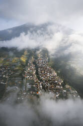 Aerial view of Nepal Van Javaon village on top of volcano Sumbing, Borobudur, Magelang, Central Java, Indonesia. - AAEF18427