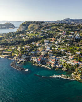 Aerial view of Marechiaro, a small harbour along the coastline in Naples, Campania, Italy. - AAEF18456