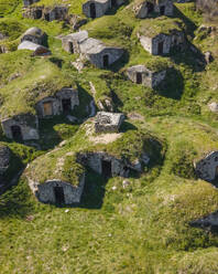 Aerial view of Palmenti, the Old rustic filled houses in Pietragalla, Potenza, Basilicata, Italy. - AAEF18461