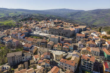 Aerial view of Pietragalla, a small town on hilltop in countryside, Potenza, Basilicata, Italy. - AAEF18464