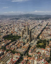 Aerial view of La Sagrada Familia in Barcelona downtown, Catalunya, Spain. - AAEF18533
