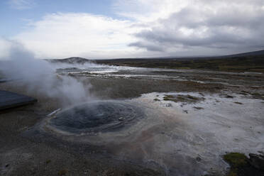 Aerial view of a Geyser in a hot spring in Southern Region, Iceland. - AAEF18608