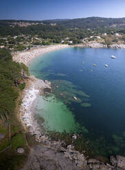 Aerial view of Punta Preguntoiro and Area do Bon beach in Cangas, Pontevedra, Galicia, Spain. - AAEF18701