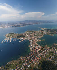 Aerial view of Illa de Arousa in Ria de Arousa, Pontevedra, Galicia, Spain. - AAEF18710