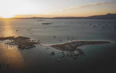 Aerial view of Islote Areoso in Illa de Arousa, Ria de Arousa, Pontevedra, Galicia, Spain. - AAEF18720