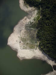 Aerial view of Roman archeological military camp Aquis Querquennis in Porto-Quintela near Conchas reservoir in Ourense, Galicia, Spain. - AAEF18721